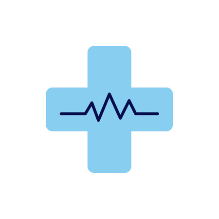 Medical Cross related vector line icon. Heartbeat. Isolated on white background. Vector illustration. Editable strokeのイラスト素材