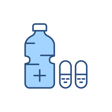 Medical Bottle related vector line icon. Pills, water. Isolated on white background. Vector illustration. Editable strokeのイラスト素材