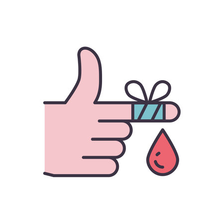 Injured Finger related vector line icon. Hand, drop, bandage. Isolated on white background. Vector illustration. Editable strokeのイラスト素材