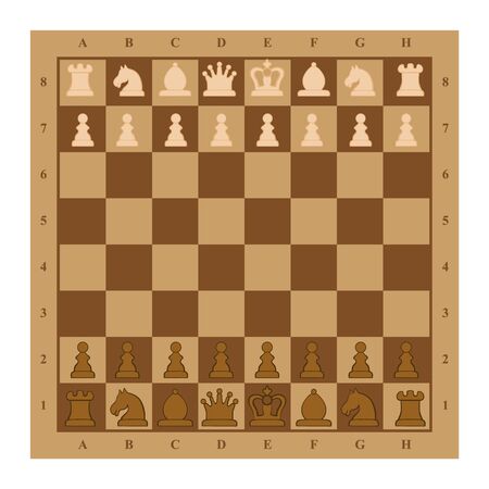 Picture of chessboard with chess figures on it. Flat design modern vector illustration concept of chess on chessboard.のイラスト素材