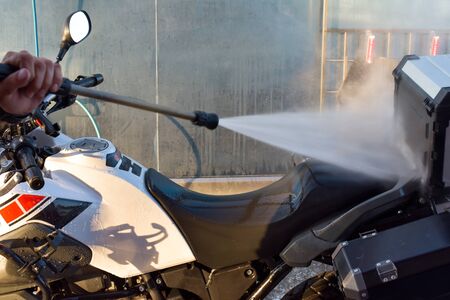 Motorcycle Car Wash Motorcycle Big Bike cleaning with foam injection Make more clean. A series of...