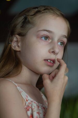 Portrait of a 9 years old female child, portrait concept of a child. Close-up face of beautiful girl...