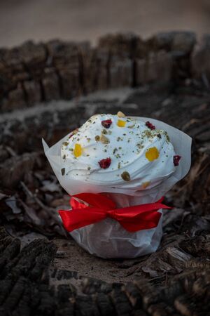 Easter cake on a dark background. Easter cake. Preparation for the holiday