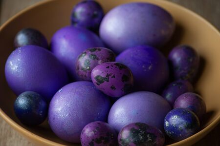 Colourful easter eggs. Colored eggs purple. Purple eggs. Happy easter