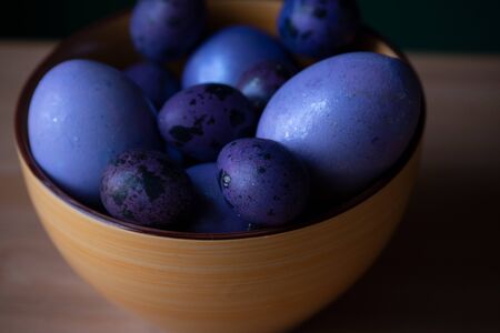 Colourful easter eggs. Colored eggs purple. Purple eggs. Happy easter. Spring and spring holiday. Holiday conceptの写真素材