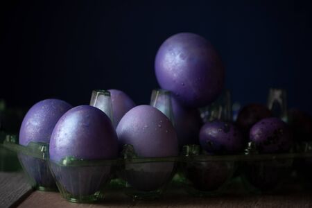 Colourful easter eggs. Colored eggs purple. Purple eggs. Happy easter. Spring and spring holiday. Holiday conceptの写真素材