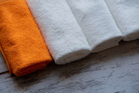 White Towels. Beautifully matched clean or new towels on the table.の写真素材