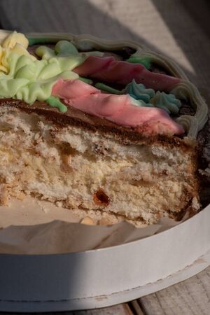 delicious and mouth watering white chocolate icing cake, nuts and crispy meringue, Kiev cake....