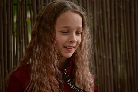 Smile baby. Smile, joy. Teenager smiling. An happy 9 years old girl on summer. Girl 9 years old on...