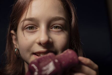 portrait of a little girl. Girl 9 years old. Representatives of the Alpha generation are much less...