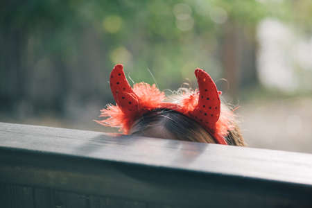 little girl in costumes for Halloween celebration. Halloween party, photo of Halloween characters....