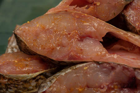 raw fish. Raw fish in chunks. homemade food, healthy food. Cooking