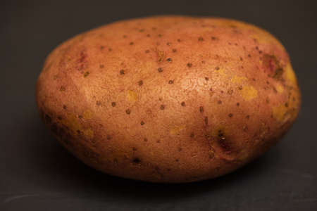 Potato on black background. Whole potato on black background. Minimal food concept. Potato isolated with black backgroundの写真素材