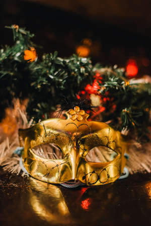 Christmas. Carnival mask near the Christmas tree. mask near new year tree.の写真素材