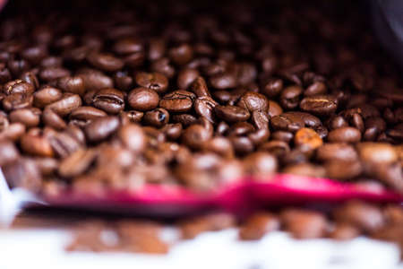 Arabica coffee beans. Coffee cheerfulness, aroma. Fresh coffee beans, medium roastの写真素材