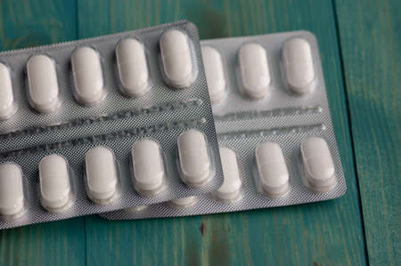 Medicine pills in packs, pills packed in blister pack. Full frame, concept be used for medical