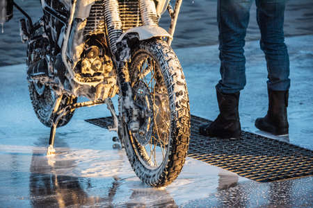 Motorbike washing series. Motorcycle wash.の写真素材
