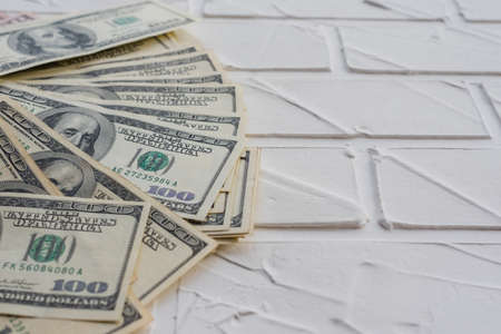 Dollars closeup photo of American Dollar banknotes. Abstract background. Macro shot.の写真素材