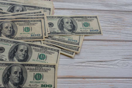 Dollars closeup photo of American Dollar banknotes. Abstract background. Macro shot.