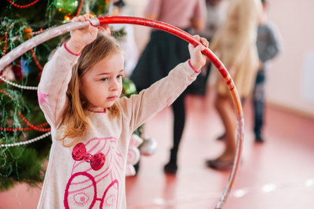 Merry Christmas and Happy New Year. little girl. Little girl on new year. Children's Christmas Partyの写真素材