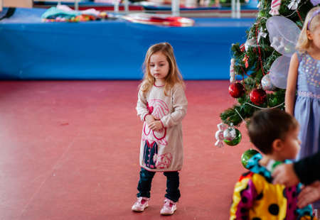 Merry Christmas and Happy New Year. little girl. Little girl on new year. Children's Christmas Partyの写真素材