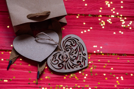 Red Painted Wood and plywood heart. painted old wooden wall. red background, red plank backgroundの写真素材