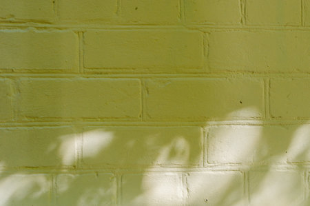 A wall of dirty yellow raised bricks. Yellow brick wall.の写真素材