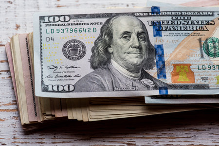 Dollars bills. Dollars background. Background of different us dollar banknotes. Finance concept.