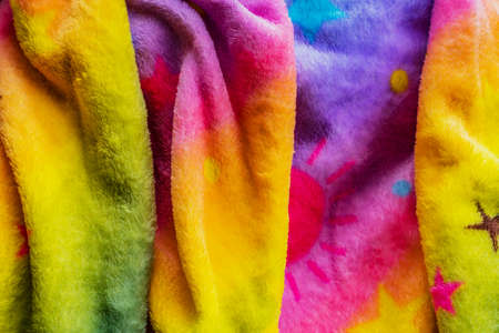 fleece fabric in folds texture. Bright colorful fleece. bright color material design backgroundの写真素材