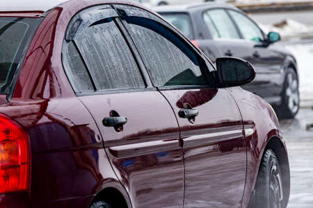 car wash with water and foam cleaning. auto, service vehicle industry wash auto, service