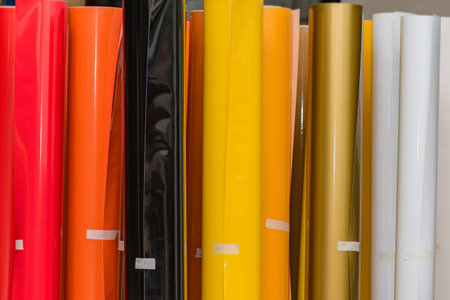 colored vinyl car wrapping or plotter cutting sticker film rolls. Film in rolls for advertising