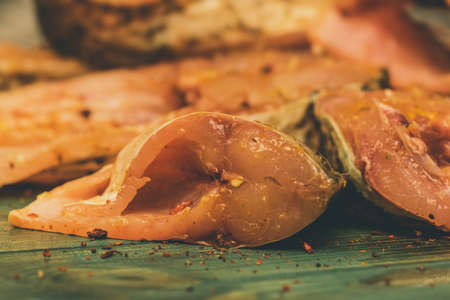 fried fish in chunks in protvin, homemade food, healthy food. Fried fish in chunks