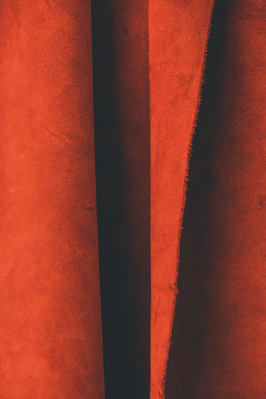 Felt material macro. Red suede texture. Fabric, leather, material for designers.の写真素材