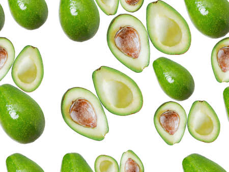 Seamless pattern with avocado. Tropical abstract background. Avocado and white background.