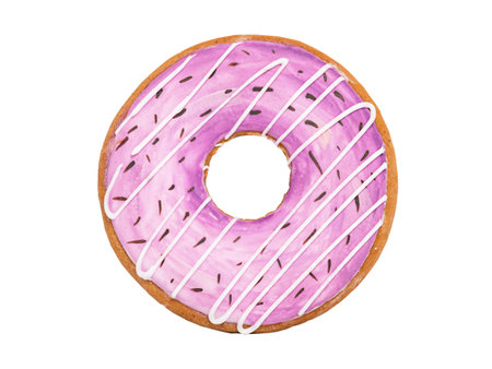 Gingerbread in the form of a purple donut isolated on a white background. Dessert.の写真素材