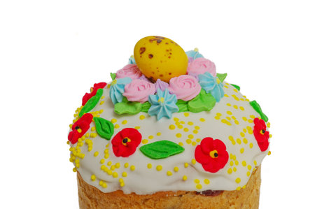 Easter holiday. Paska isolates. The sweet paska pastry is decorated on top.
