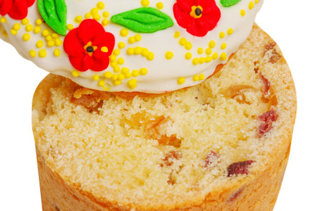 Easter holiday. A slice of butter pastry with dried fruit. Traditional baking paska isolate.
