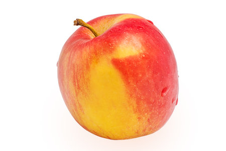 Red and yellow apple isolated on white background. Apple with water dropsの写真素材