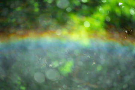 Defocus light natural background green and rainbowの写真素材