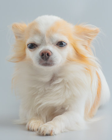 Chihuahua dog on a gray background. Petの写真素材