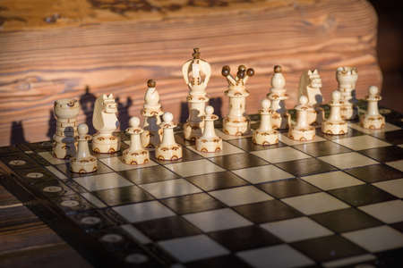 White chessmen on a chessboardの写真素材
