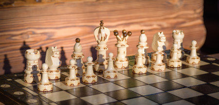 White chessmen on a chessboardの写真素材