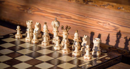 White chessmen on a chessboardの写真素材