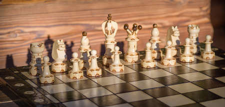 White chessmen on a chessboardの写真素材