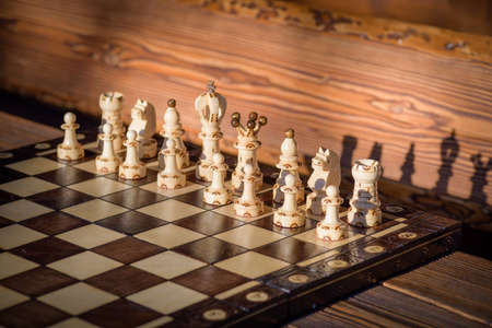 White chessmen on a chessboardの写真素材