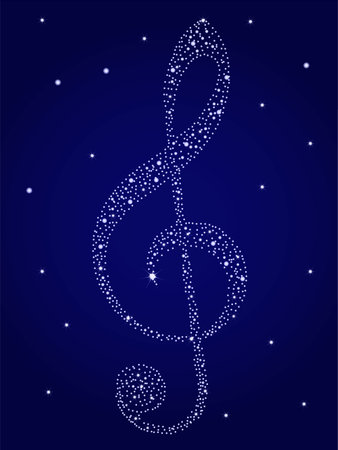 Musical background with clef glow, shiny, twinkling stars.のイラスト素材