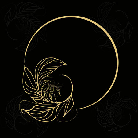 Elegant frame, background, floral wreath, gentle monogram with hand drawn wild herbs and flowers. Gold vintage botanical illustration for invitation or wedding decor, logo, label, brandingのイラスト素材