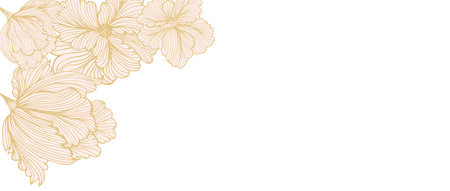 Luxury floral golden line art wallpaper. Elegant blooming beautiful flowers pattern background. Design illustration for decorative, card, home decor, website, packaging design, print, cover, banner.のイラスト素材