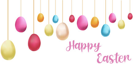 EASTER BACKGROUND. Colored easter eggs and greetingsのイラスト素材
