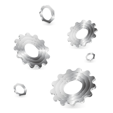 Bright metallic technological background with gears, gear, nut and technological elementsのイラスト素材